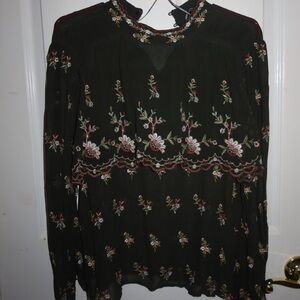 Zara Black Floral Embroidered top